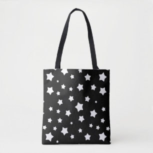 Black and white stars pattern tote bag