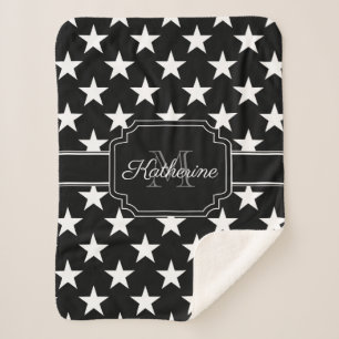 Black and White Stars Sherpa Blanket