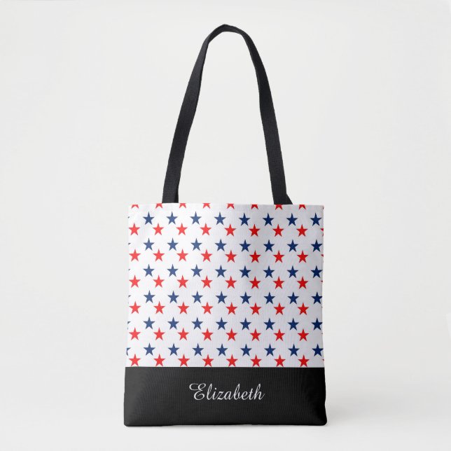 Black and White Stars with Monogram Tote Bag (Front)