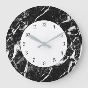 Black And White Stone Marble Look Large Clock