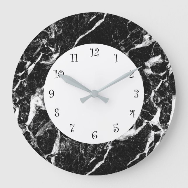 Black And White Stone Marble Look Large Clock (Front)
