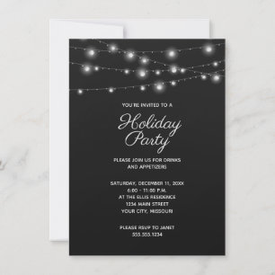 Black and White String Lights Christmas Party Invitation