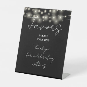 Black And White String Lights Modern Script Favour Pedestal Sign