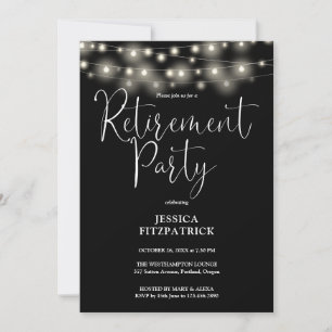 Black And White String Lights Retirement Party Invitation