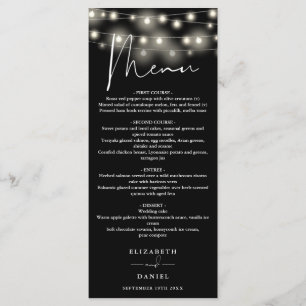 Black And White String Lights Wedding Dinner Menu