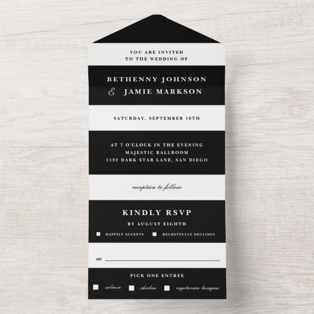 Black and White Stripe All in One Wedding Invite (Inside)