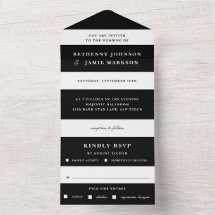 Black and White Stripe All in One Wedding Invite