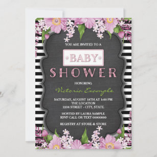 Black and White Stripe Chalk Baby Shower Invitation