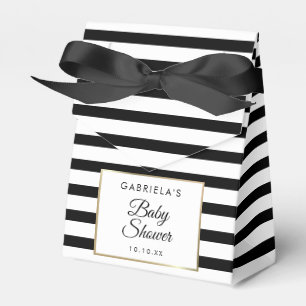 Black And White Stripe Elegant Gold Baby Shower Favour Box