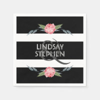 Black and White Stripe Elegant Pink Floral Wedding