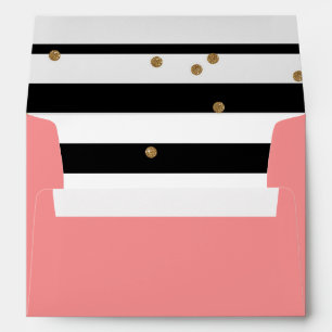 Black and white stripe & gold glitter liner pink envelope