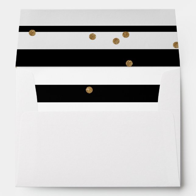 Black and white stripe & gold glitter liner white envelopes (Back (Bottom))