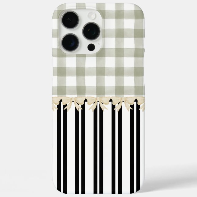Black and White Stripe Green Check Paris Inspired Case-Mate iPhone Case (Back)