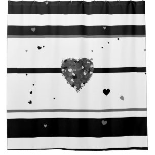 Black and White Stripe Heart Design Shower Curtain