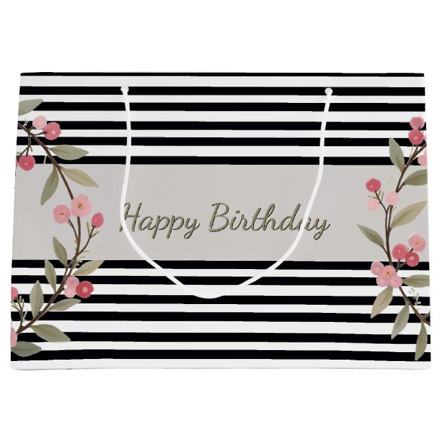 Black And White Stripe Large Gift Bag (Front)