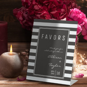 Black and White Stripe Minimalist Wedding Favour Pedestal Sign