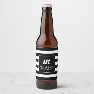 Black and White Stripe Monogram Beer Bottle Label