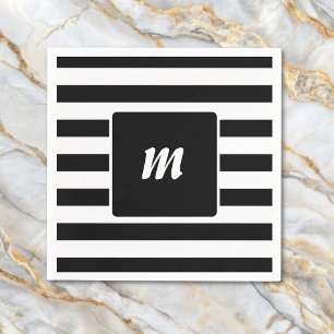 Black and White Stripe Monogram Napkin