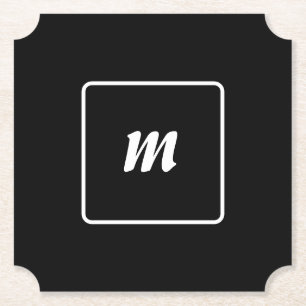 Black and White Stripe Monogram Paper Coaster