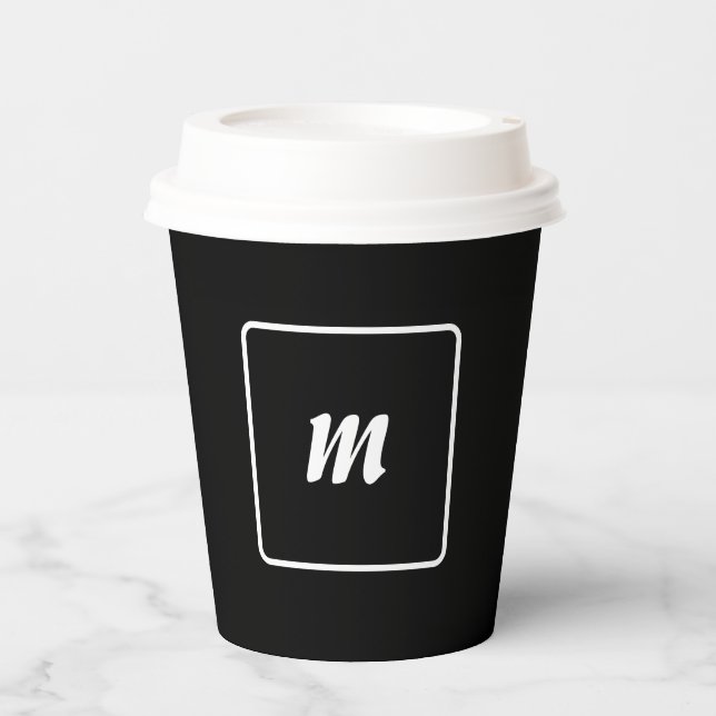 Black and White Stripe Monogram Paper Cups (Front)
