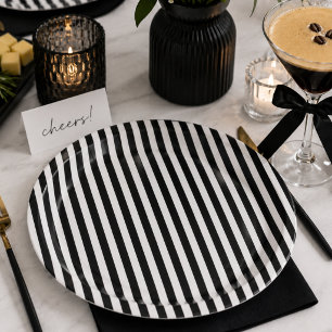 Black and white stripe paper plate