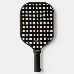 Black and White Stripe Pattern Modern Monogram Pickleball Paddle