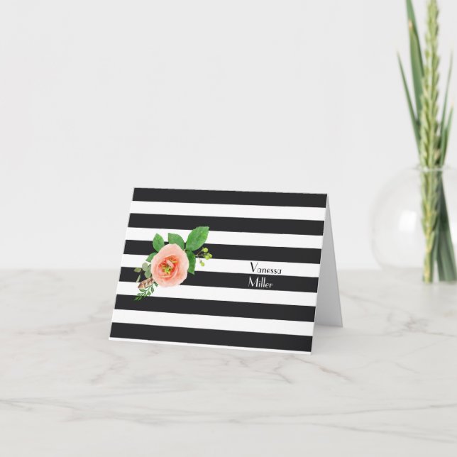 Black and White Stripe Personalised Note Card (Front)