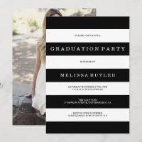 Black and White Stripe Photo Graduation Invitation