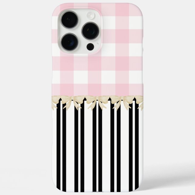 Black and White Stripe Pink Check Paris Inspired Case-Mate iPhone Case (Back)