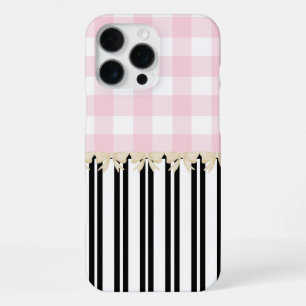 Black and White Stripe Pink Check Paris Inspired iPhone 16 Pro Max Case