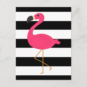 Black and White Stripe Pink Flamingo Postcard