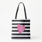 Black and White Stripe Pink Heart Monogram
