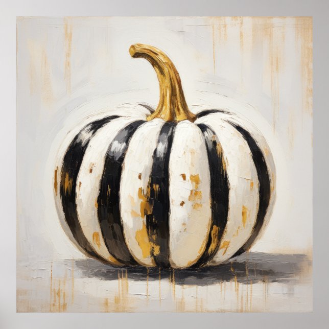 Black and White Stripe Pumpkin Wall Art (Front)