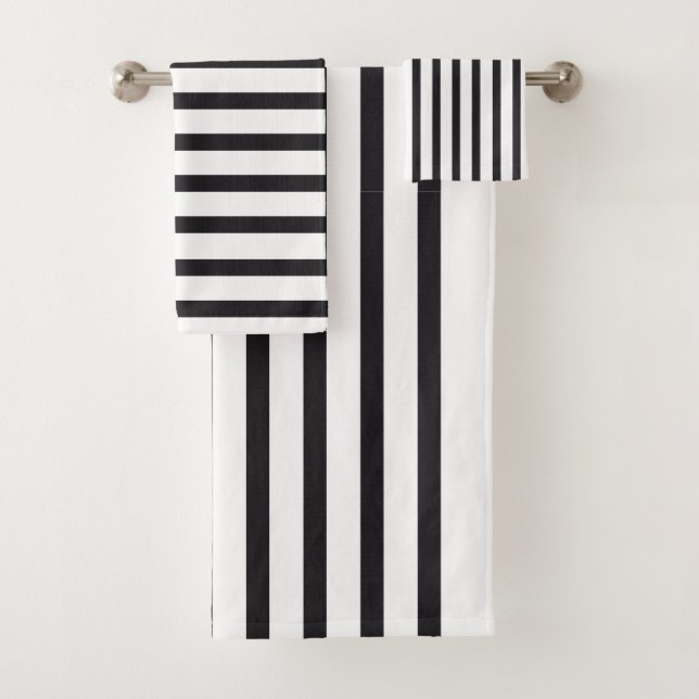 Black and White Stripe Towel Set (Insitu)