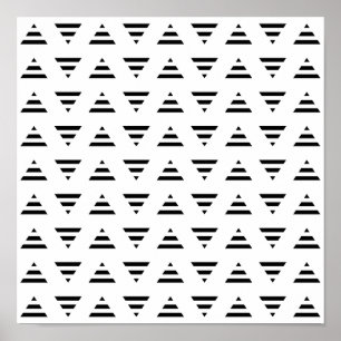 Black and White Stripe Triangles Pattern. Poster