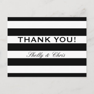 Black and white stripe wedding thank you postcards