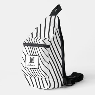 Black and white striped Abstract minimal Monogram  Sling Bag