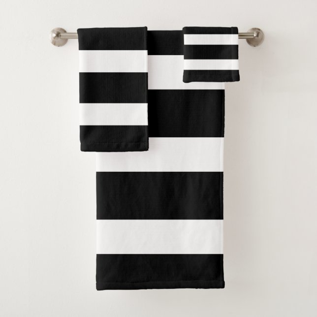 Black and White Striped Bath Towel Set (Insitu)