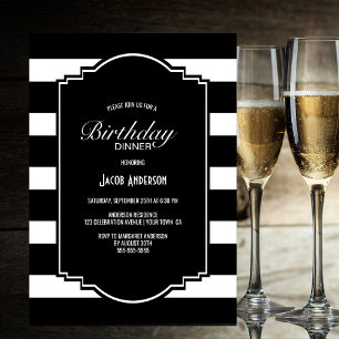 Black and White Striped Birthday Dinner Invitation