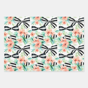 Black and White Striped Bows Coquette Pattern Wrapping Paper Sheet