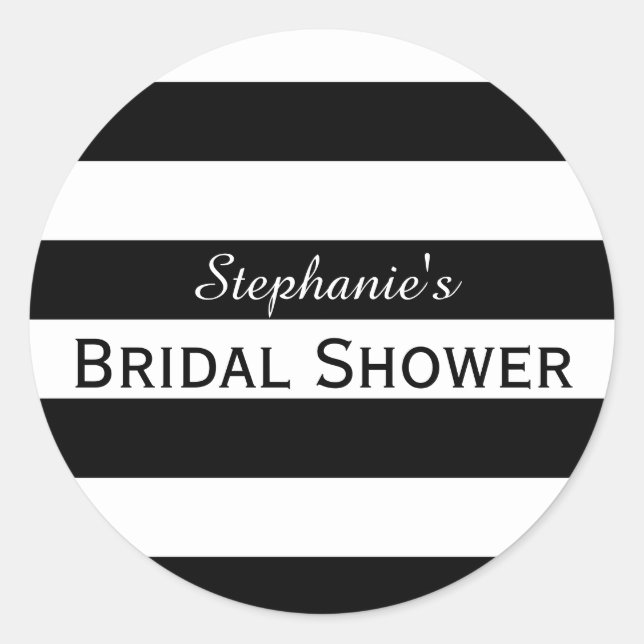 Black and White Striped Bridal Shower Classic Round Sticker (Front)