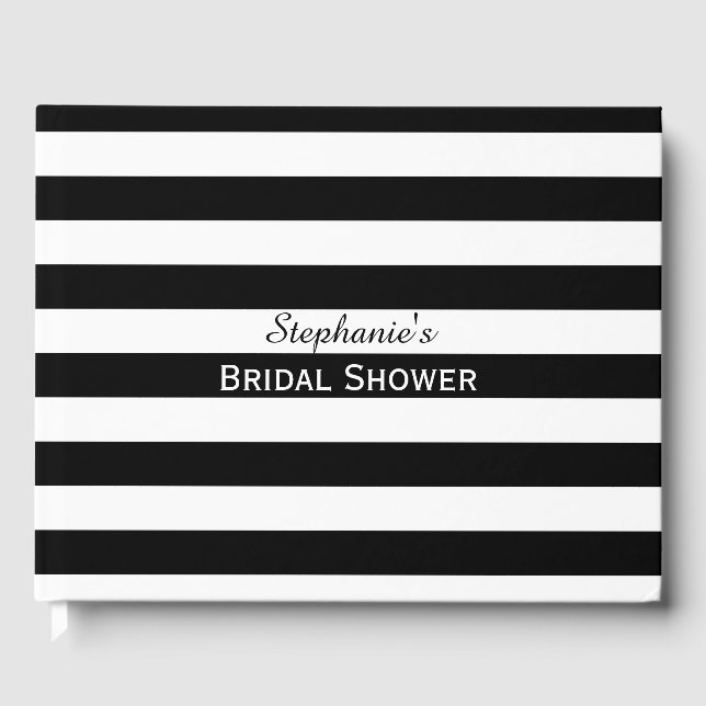Black and White Striped Bridal Shower Guest Book (Front)