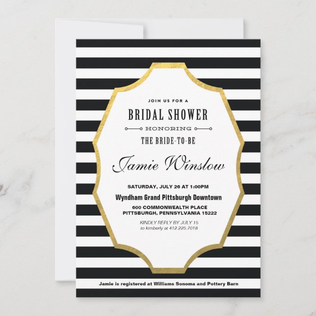 Black and White Striped Bridal Shower Invitation (Front)