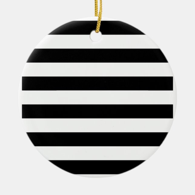 Black and White Striped Ceramic Ornament (Front)
