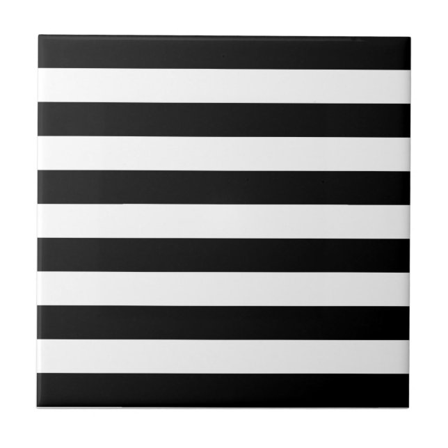 Black and White Striped Ceramic Tile (Front)