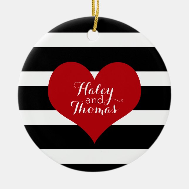 Black and White Striped Christmas Ornament (Front)