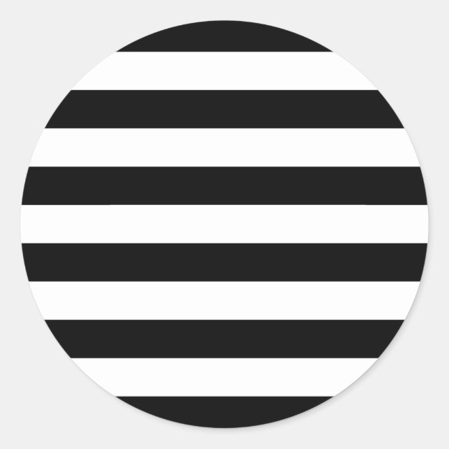 Black and White Striped Classic Round Sticker (Front)