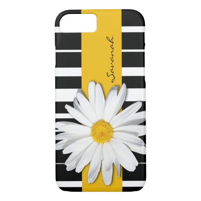 Black and White Striped, Daisy iPhone 7 Case (Back)