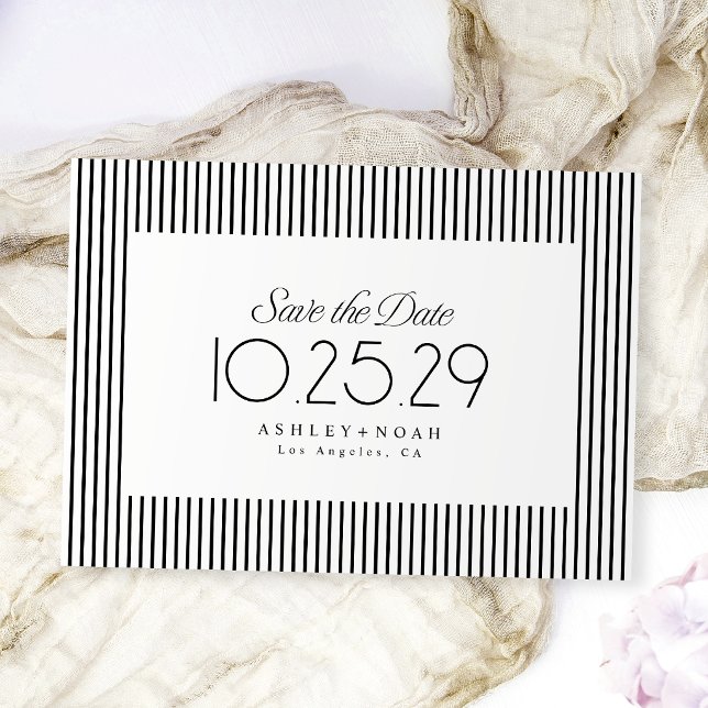 Black And White Striped Elegance Classy Wedding Save The Date (Black And White Striped Elegance Classy Wedding Save The Date)