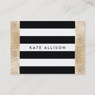 Black and White Striped FAUX Gold Sequin Beauty Business Card